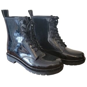 Michael Kors Black Patent Leather Combat Boots Size 8